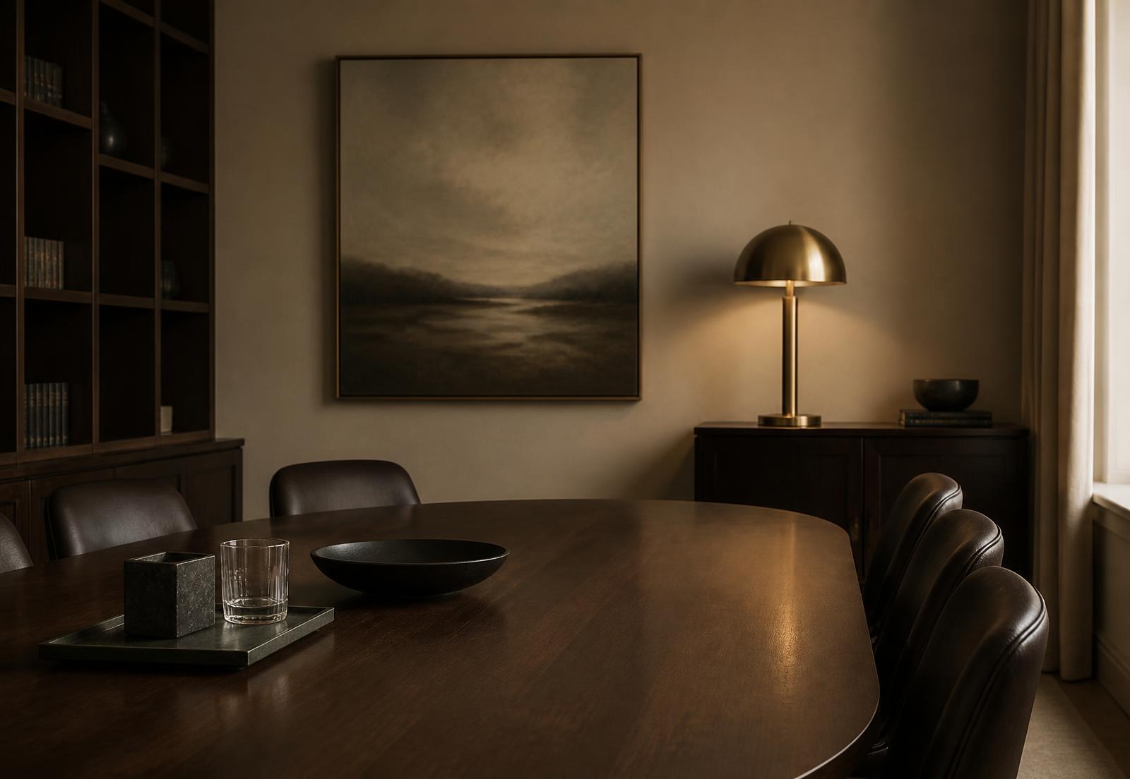 A quiet, traditional boardroom interior